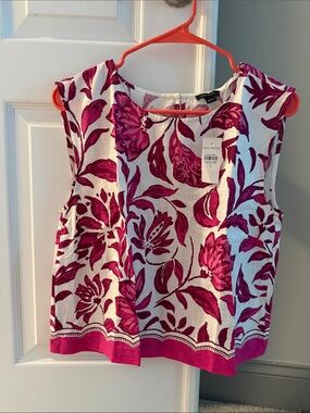 Ann Taylor Floral Sleeveless Tank - Magenta & White